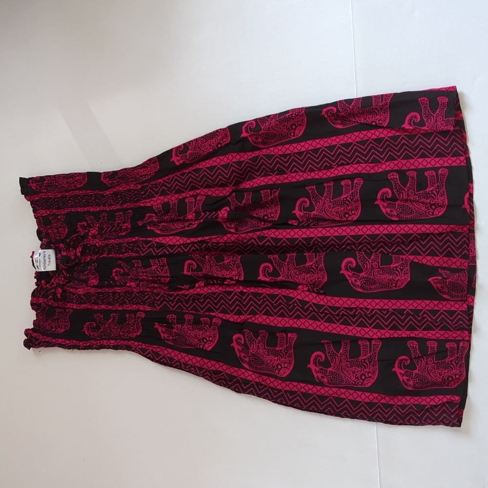 Kimberley's Travels Smocked Tube Top Elephant Tunic One Size Fuchsia Black